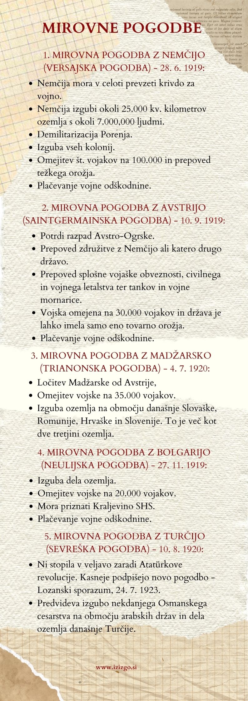 prva svetovna vojna - mirovne pogodbe